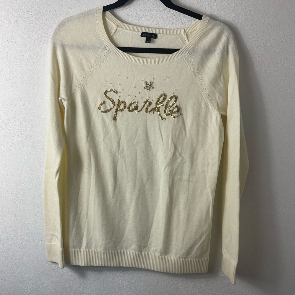 Talbots Ivory Sparkle Embellished Sweater Sz S